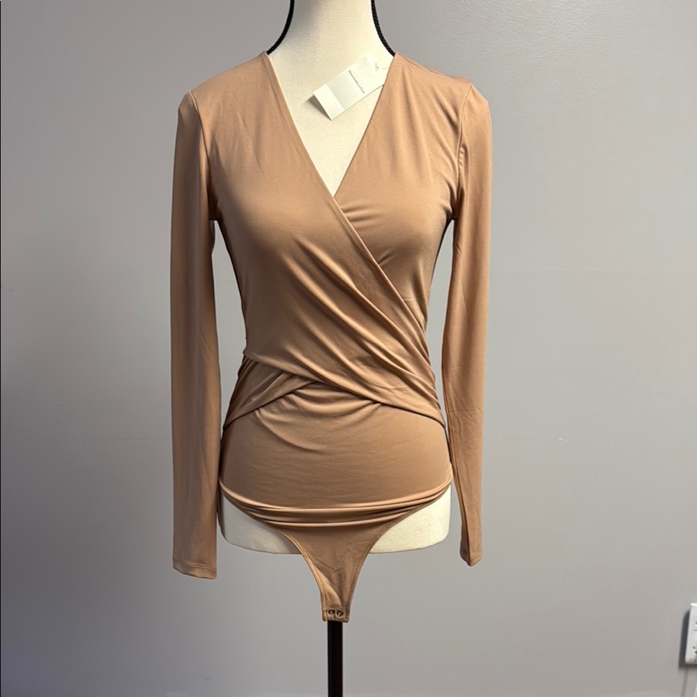 Tan Wrap long sleeve Bodysuit